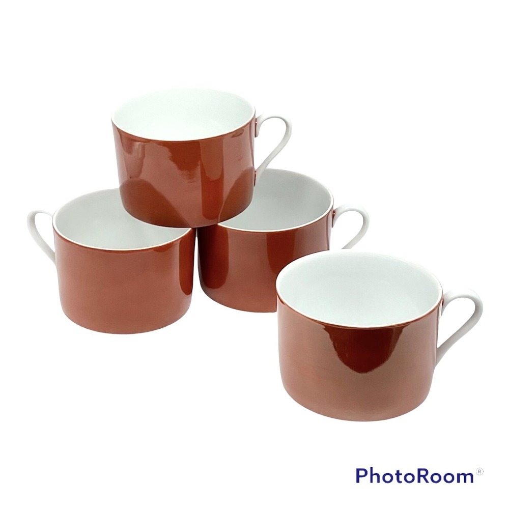 Set of 4 FITZ & FLOYD Rondelet Terra Cotta 2 1/4" Flat Porcelain Cups Espresso